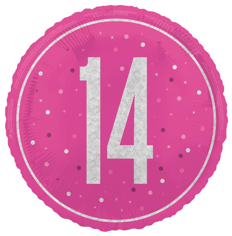 45cm pink 14th birthday foil balloon
