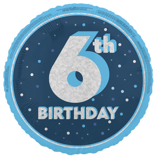45cm blue 6th birthday foil balloon