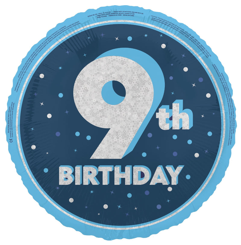 45cm blue 9th birthday foil balloon