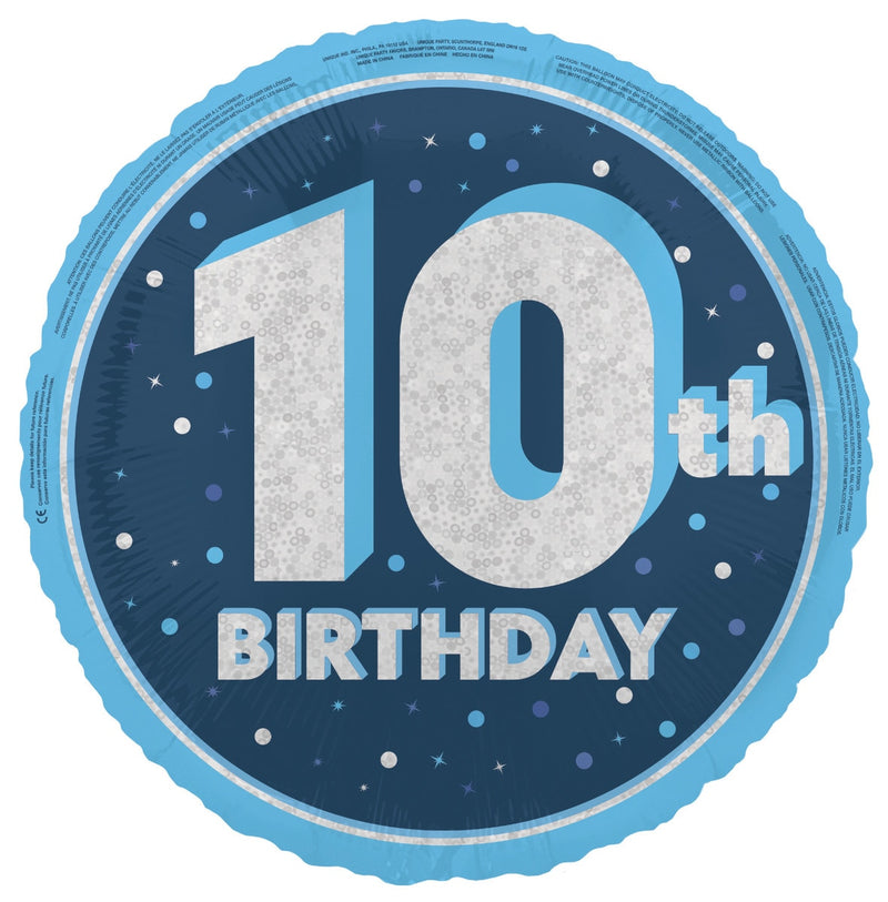 45cm blue 10th birthday foil balloon