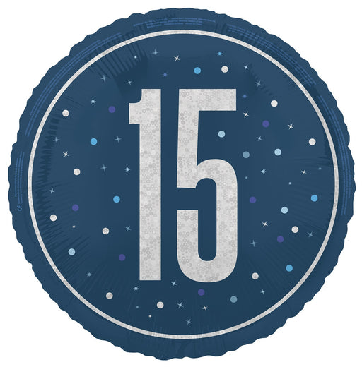 45cm blue 15th birthday foil balloon
