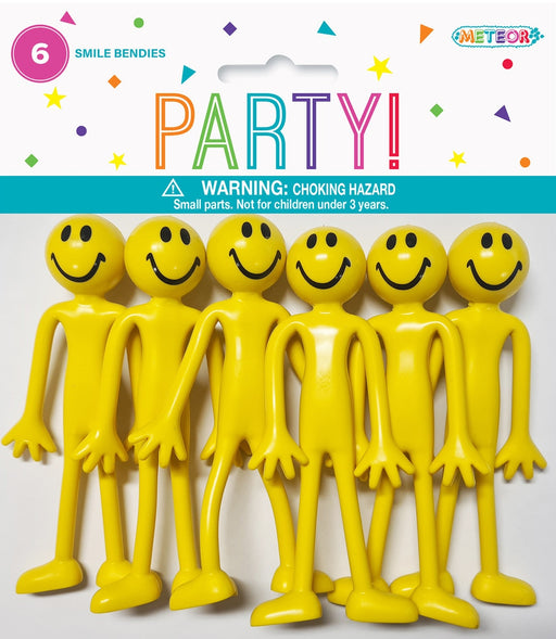 Pack of 6 bendable smiley face toys