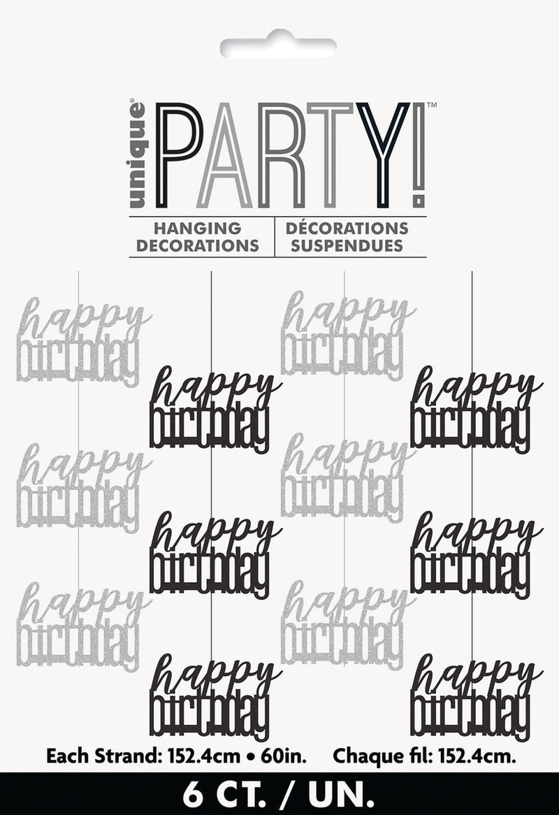 6 pack black hanging swirl decorations happy birthday