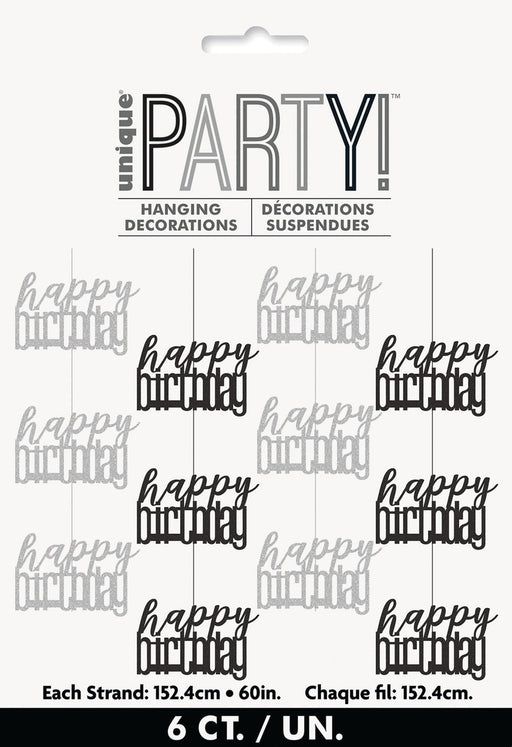 6 pack black hanging swirl decorations happy birthday
