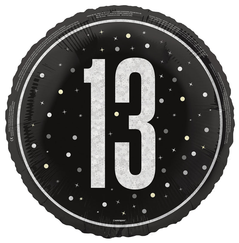 45cm black 13th birthday foil balloon