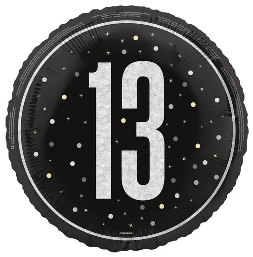 45cm black 13th birthday foil balloon