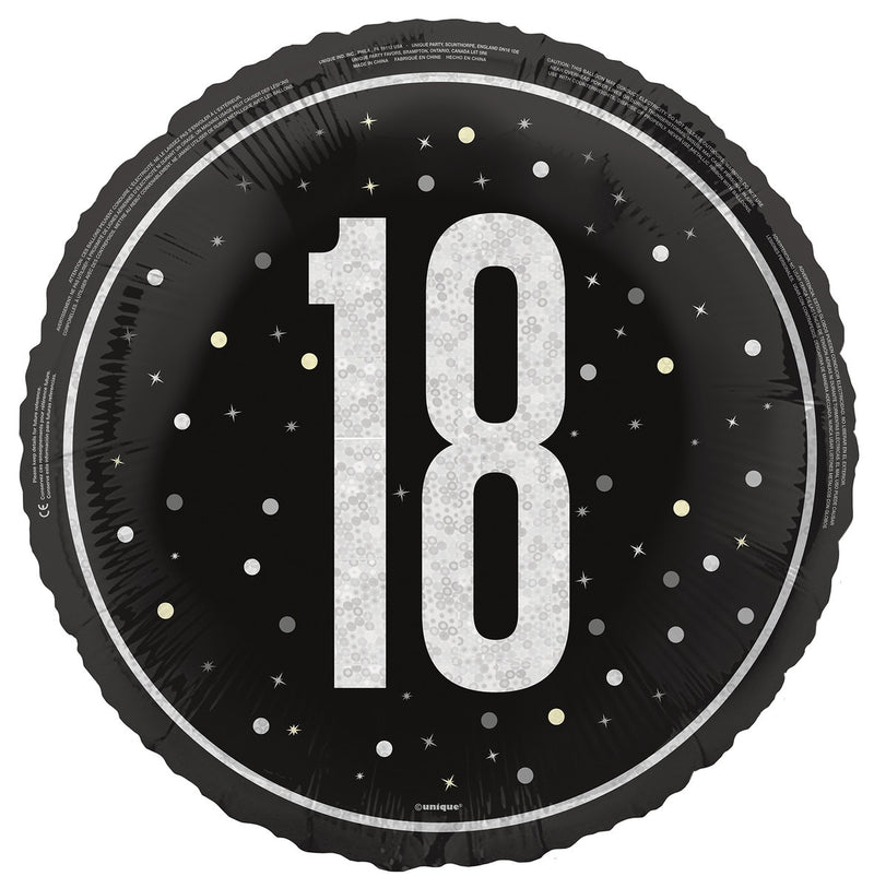 45cm black 18th birthday foil balloon