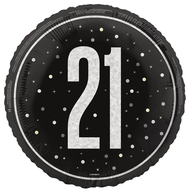 45cm black 21st birthday foil balloon
