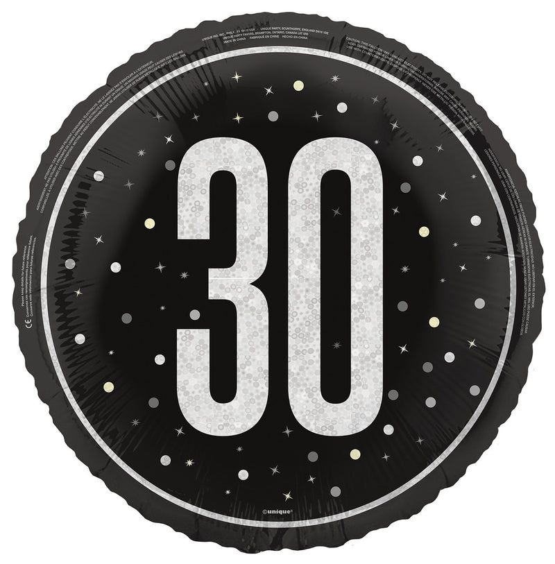 45cm black 30th birthday foil balloon