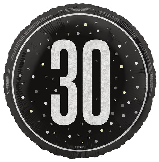 45cm black 30th birthday foil balloon