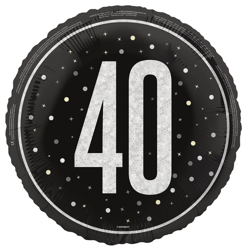 45cm black 40th birthday foil balloon