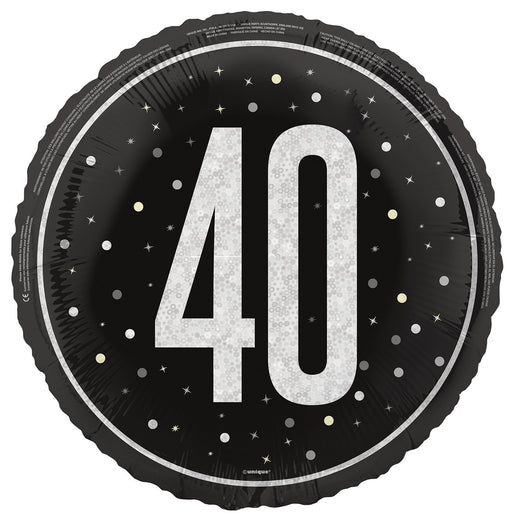 45cm black 40th birthday foil balloon