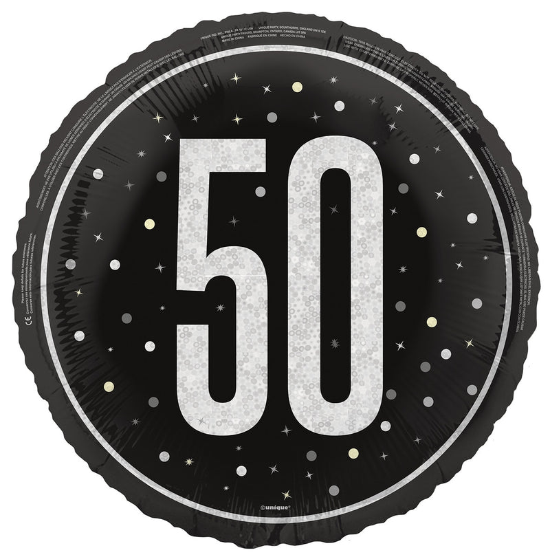 45cm black 50th birthday foil balloon
