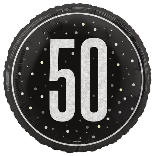 45cm black 50th birthday foil balloon