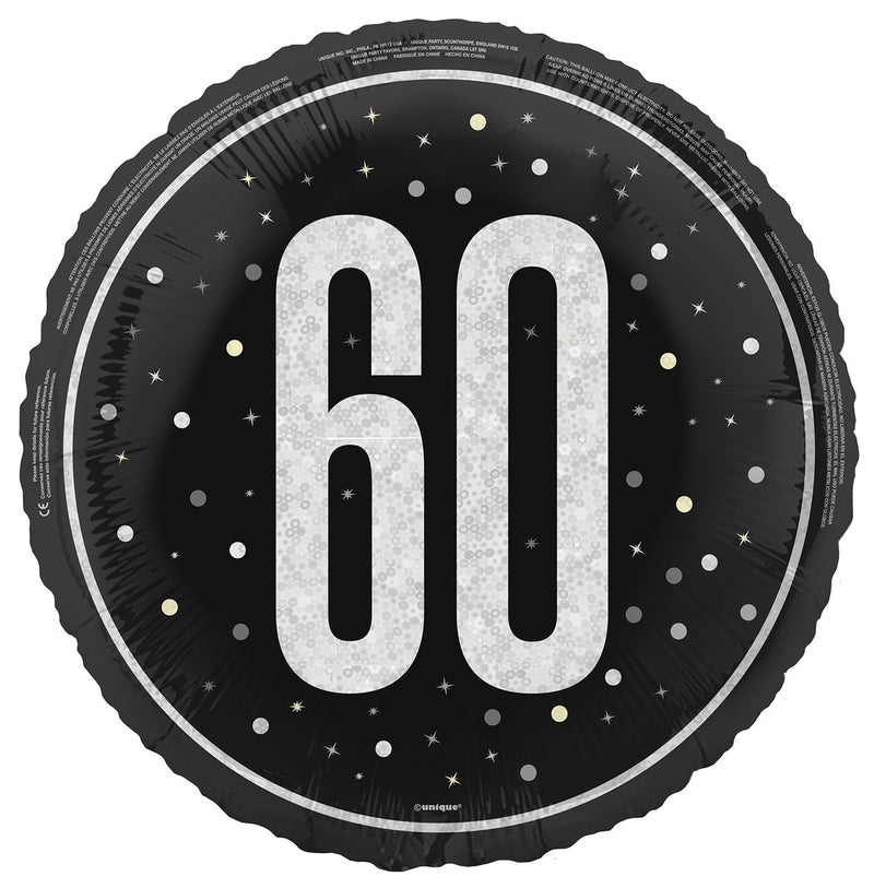45cm black 60th birthday foil balloon