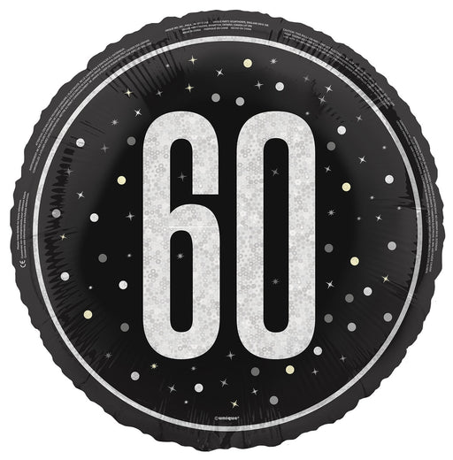 45cm black 60th birthday foil balloon