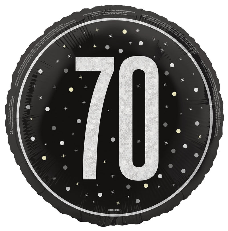 45cm black 70th birthday foil balloon