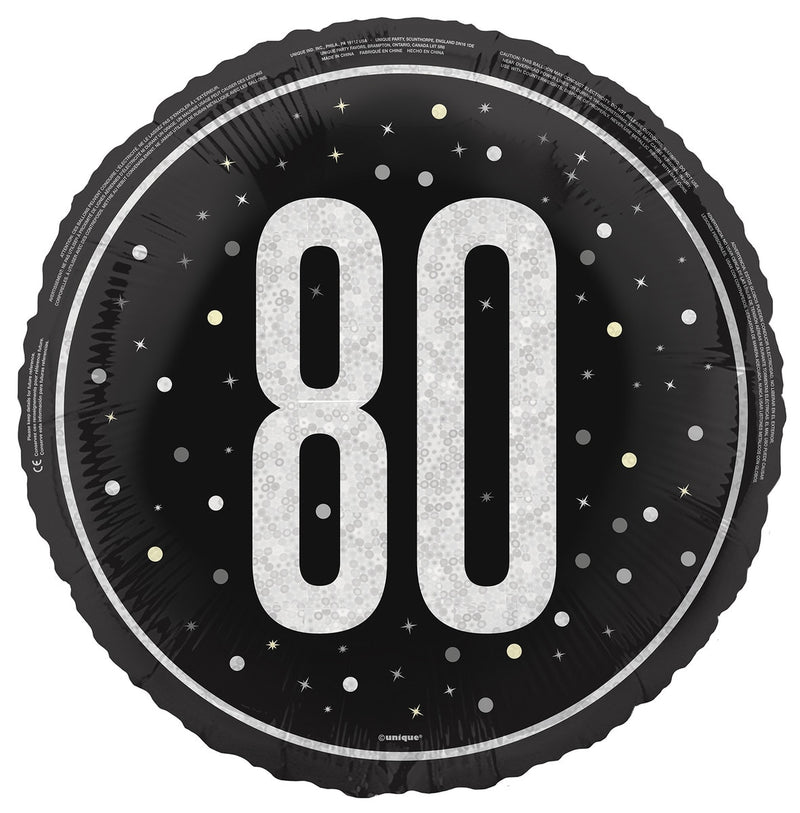 45cm black 80th birthday foil balloon