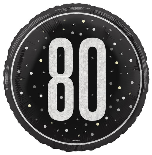 45cm black 80th birthday foil balloon