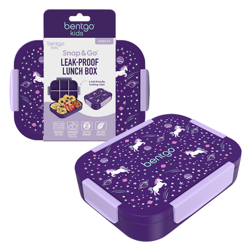 Purple unicorn themed bento lunch box
