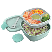 Aqua blue salad lunch container with topping tray – thumbnail