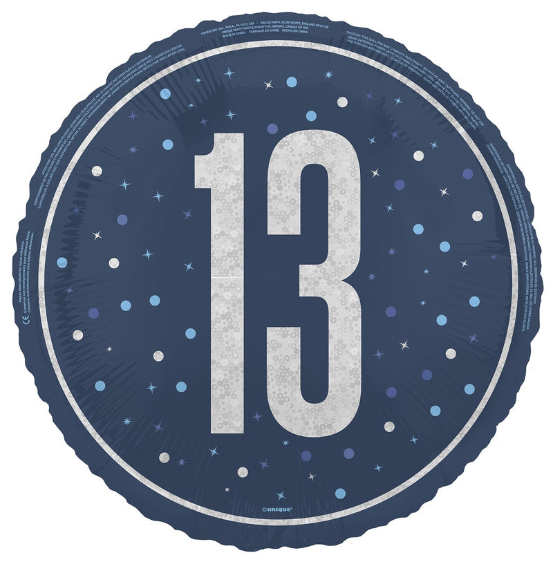 45cm blue 13th birthday foil balloon