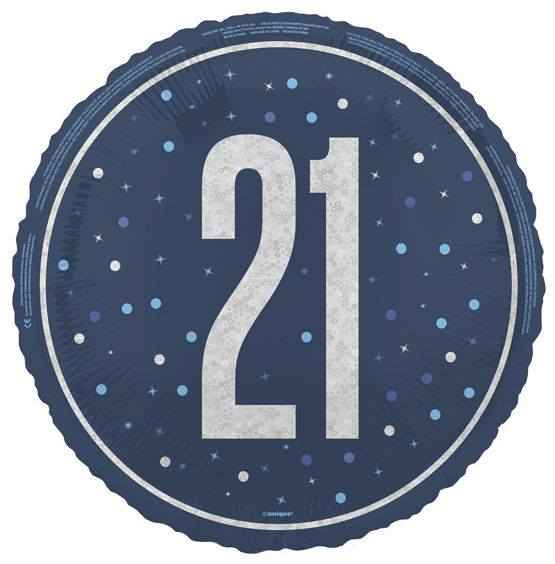 45cm blue 21st birthday foil balloon