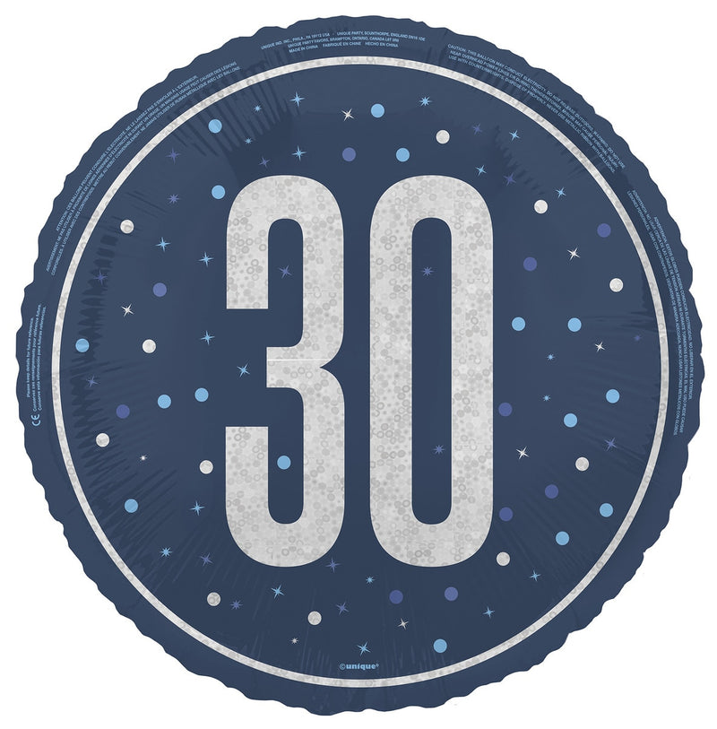 45cm blue 30th birthday foil balloon