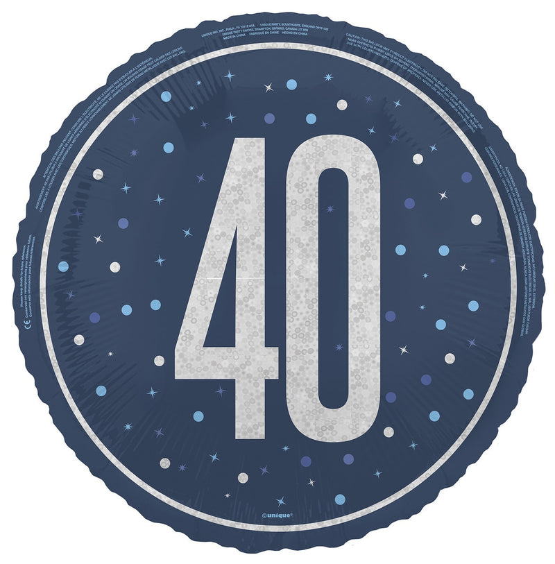 45cm blue 40th birthday foil balloon