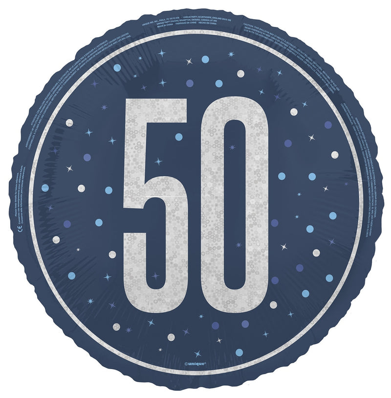 45cm blue 50th birthday foil balloon