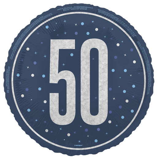 45cm blue 50th birthday foil balloon