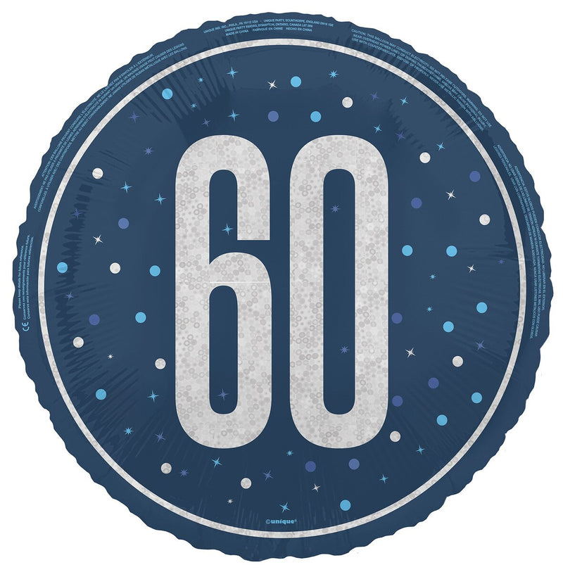 45cm blue 60th birthday foil balloon