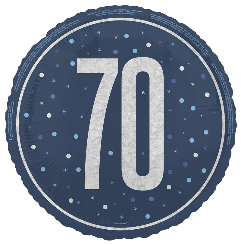 45cm blue 70th birthday foil balloon