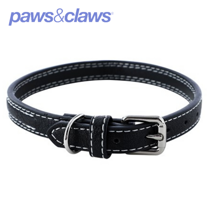 Dog Collar Leather Look Padded W/ Stitch Detail Small