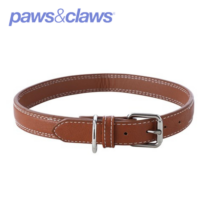 Dog Collar Leather Look Padded W/ Stitch Detail Large