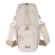 White alabaster crossbody water bottle holder with pocket – thumbnail