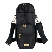 Black crossbody insulated water bottle bag with strap – thumbnail