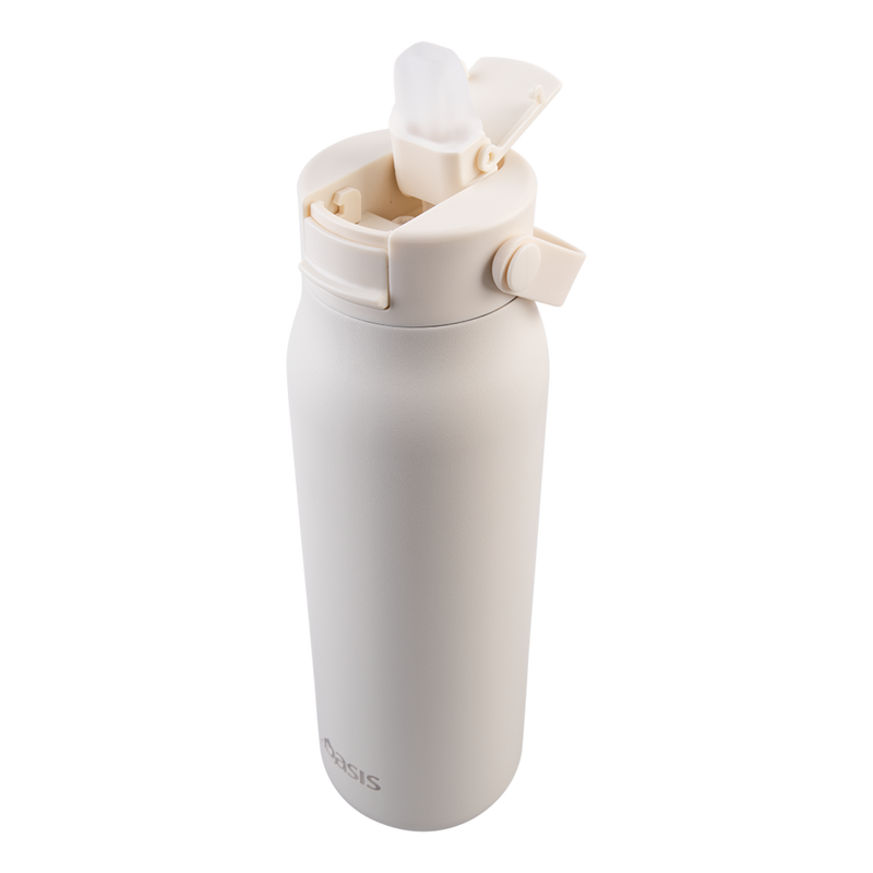 Oasis Sorrento Ceramic Lined Stainless Steel Double Wall Insulated Sipper Bottle 900ml Alabaster image 4