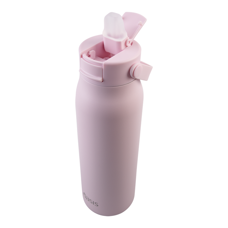 Oasis Sorrento Ceramic Lined Stainless Steel Double Wall Insulated Sipper Bottle 900ml Pink Lemonade image 4