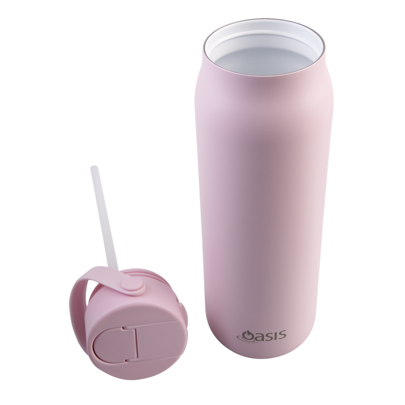 Oasis Sorrento Ceramic Lined Stainless Steel Double Wall Insulated Sipper Bottle 900ml Pink Lemonade image 5