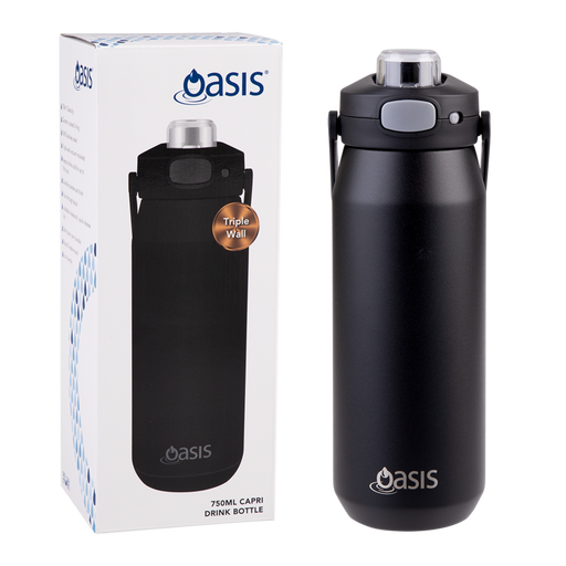 Black ceramic lined insulated water bottle 750ml