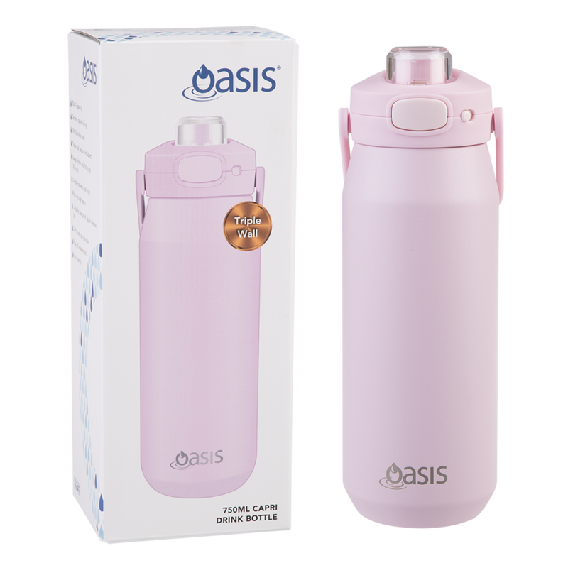 Pink ceramic lined insulated water bottle 750ml