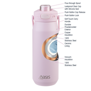 Oasis Capri Ceramic Lined Stainless Steel Triple Wall Insulated Drink Bottle 750ml Pink Lemonade image 16 – thumbnail
