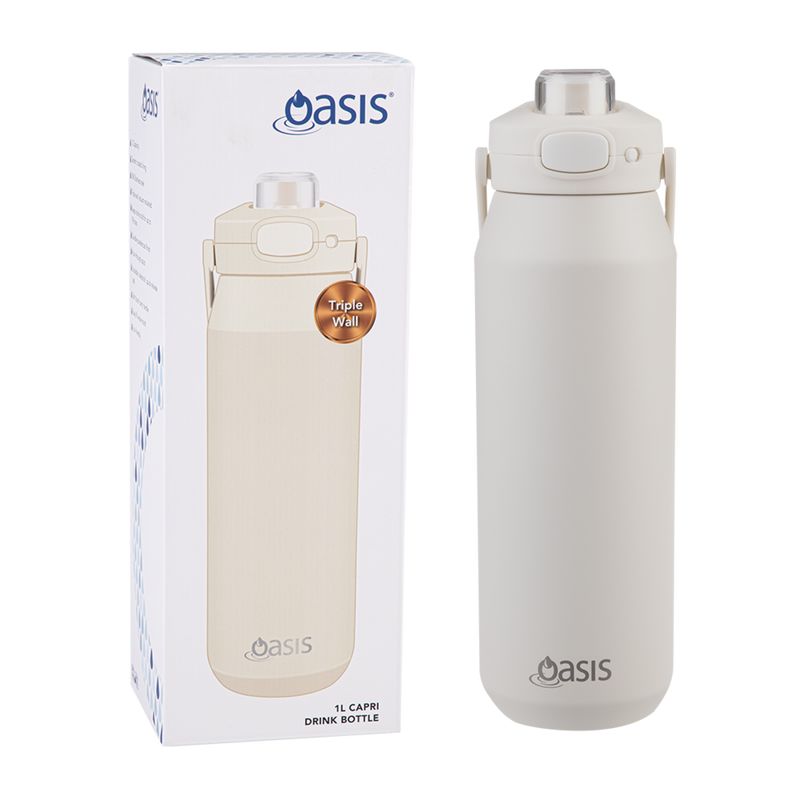 Large white ceramic lined water bottle 1 litre