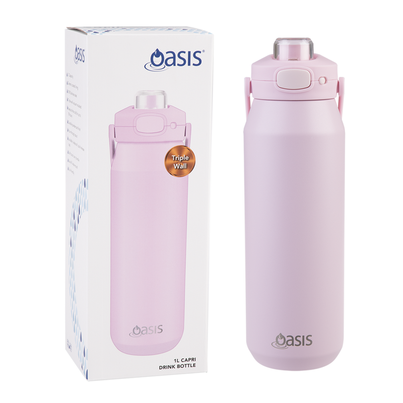 Large pink ceramic lined water bottle 1 litre