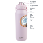 Oasis Capri Ceramic Lined Stainless Steel Triple Wall Insulated Drink Bottle 1 Litre Pink Lemonade image 16 – thumbnail