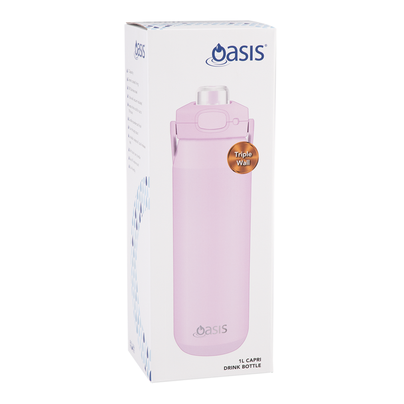Oasis Capri Ceramic Lined Stainless Steel Triple Wall Insulated Drink Bottle 1 Litre Pink Lemonade image 3