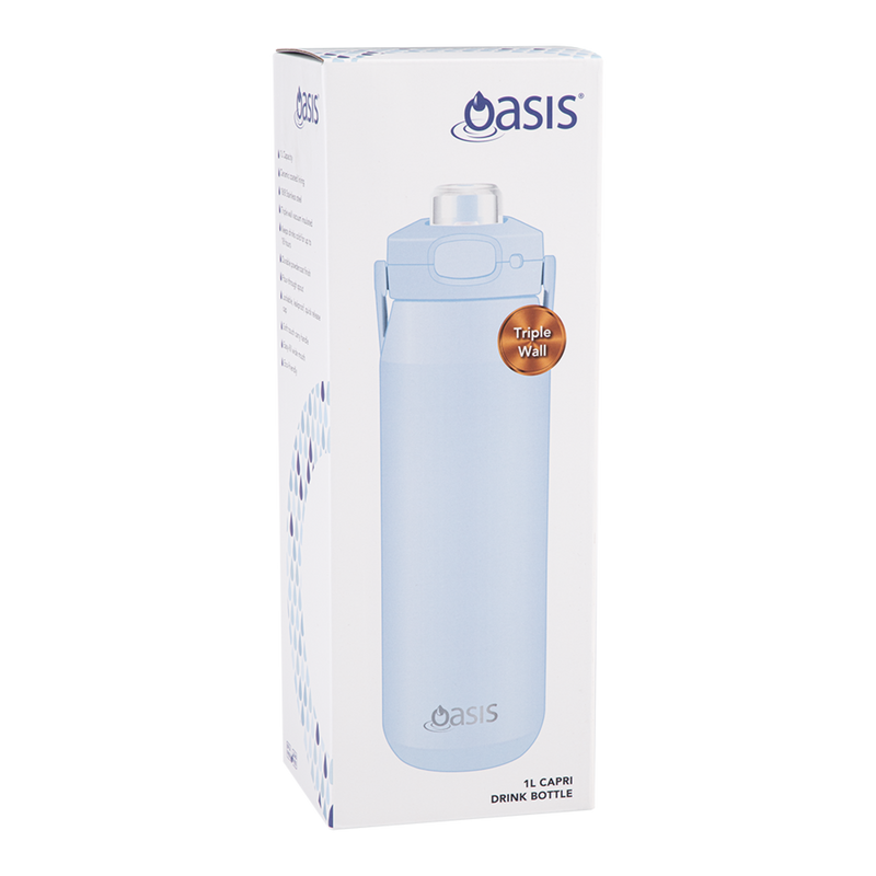 Oasis Capri Ceramic Lined Stainless Steel Triple Wall Insulated Drink Bottle 1 Litre Periwinkle image 3