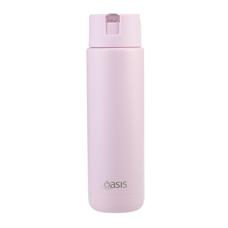 Oasis Moda Ceramic Lined Stainless Steel Triple Wall Insulated Drink Bottle with straw 700ml Pink Lemonade image 2