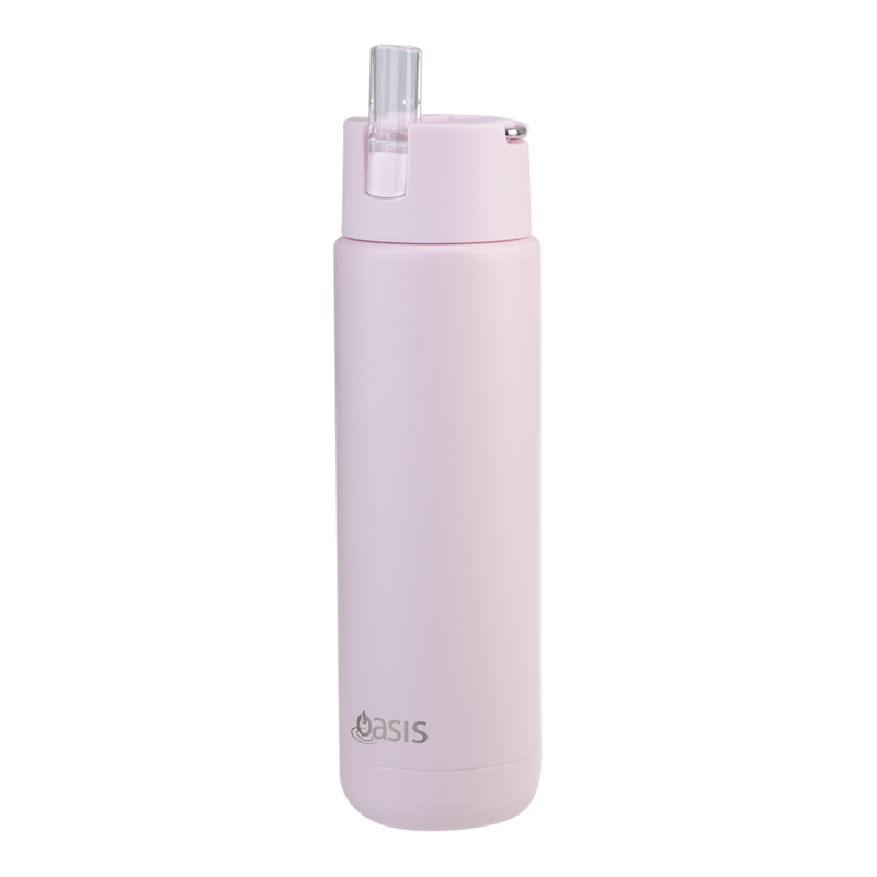 Oasis Moda Ceramic Lined Stainless Steel Triple Wall Insulated Drink Bottle with straw 700ml Pink Lemonade image 4